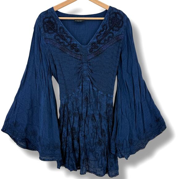 Holy Clothing Embroidered Boho Bell Sleeve Peasant Tunic Top Shirt Sz XL 1X - Picture 1 of 9